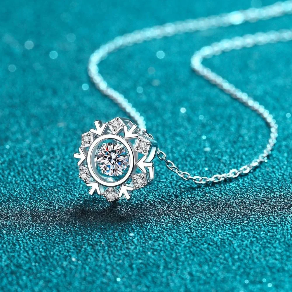 Certified 1/2ct. t.w. Diamond Moissanite Dancing Snowflake Necklace NEW